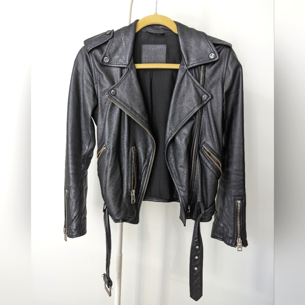 AllSaints Balfern Leather Jacket with Embroidered Patch